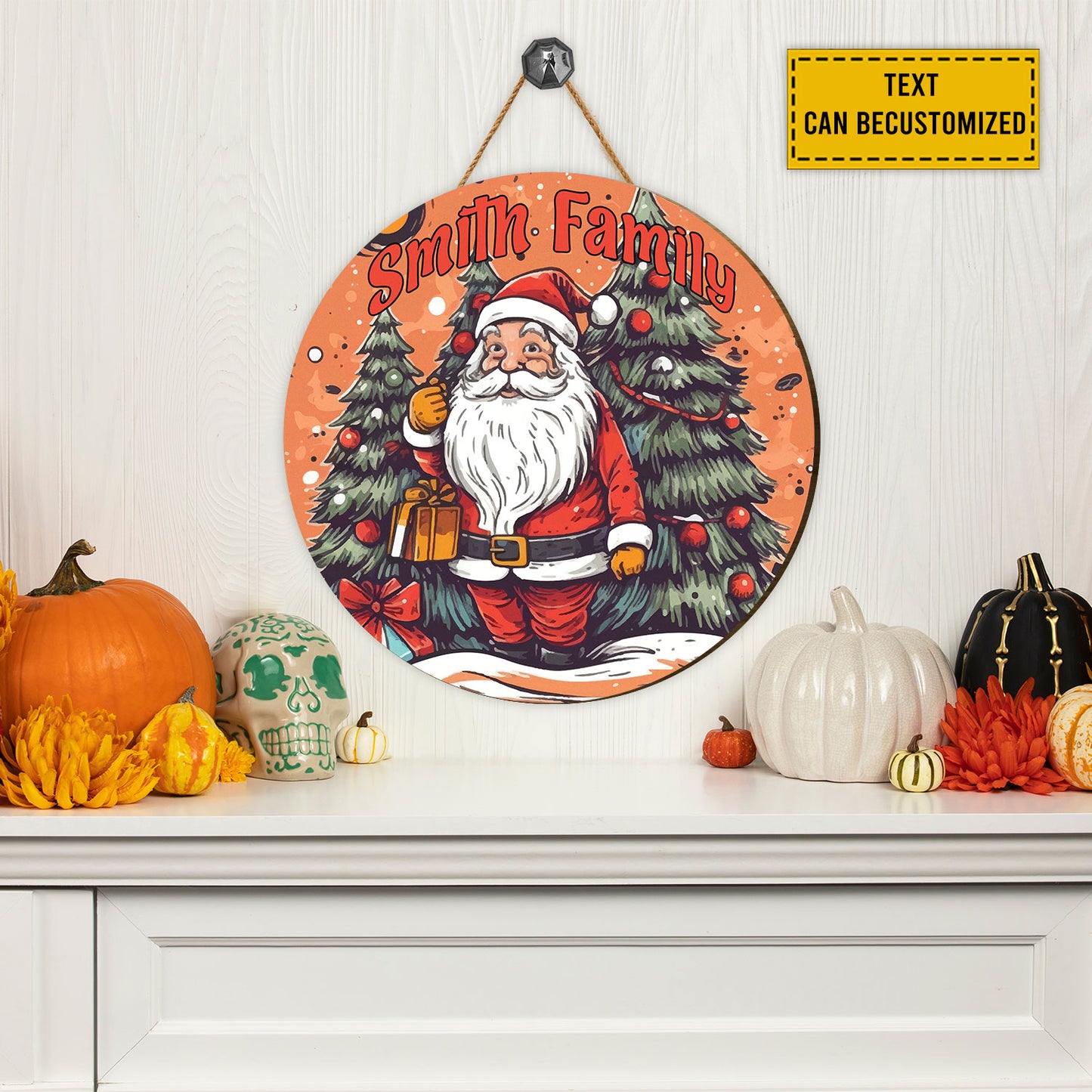 Teesdily | Customized Santa Claus Cosplay Round Wood Sign Christmas Forest Wood Sign Home Decoration Christmas Humor Gifts For Family And Friend