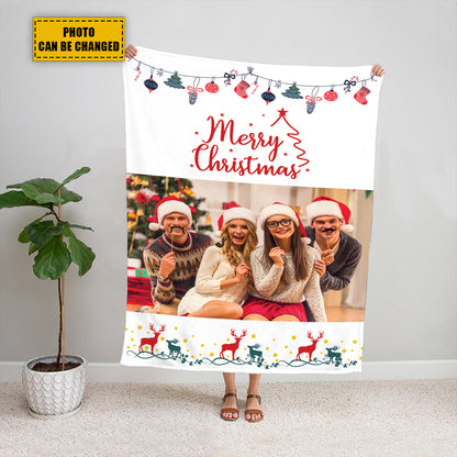 Teesdily | Christmas Keepsake Customize Blankets With Photos Christmas Throw Blanket For Kid Adults Merry Christmas Customizable Blanket Gifts