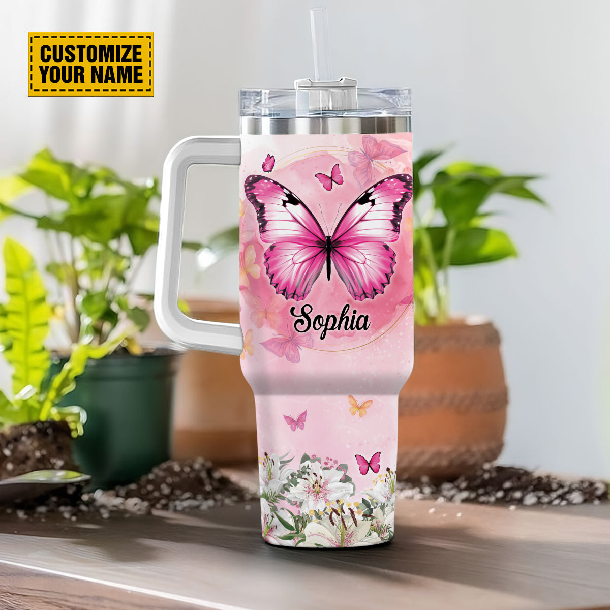 Teesdily | Customized Floral Butterfly Romans 8 28 Tumbler, All Things Work Together Travel Cup, Christian Gift For Girls 40oz Tumbler