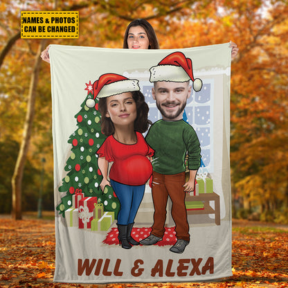 Teesdily | Couple Christmas Custom Blanket With Picture, Christmas Theme Warm Blanket, Customize Blankets With Photos, Funny Christmas Gifts