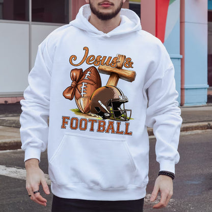 Teesdily | Jesus Football Shirt, Jesus Christ Cross Game Day Sweatshirt, Christian Football Family Hoodie Mug, Football Mom Gift