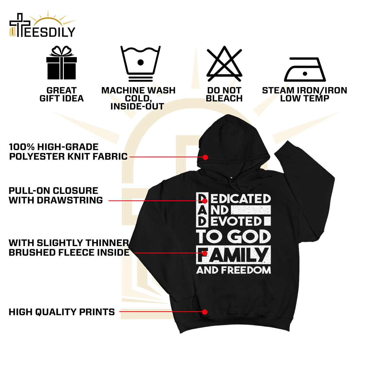 Teesdily | Dedicated And Devoted For God Family And Freedom Jesus Shirt, Dad Shirt, Father's Day Gift, Dad Jesus Shirt Sweatshirt Hoodie Mug