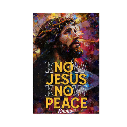 Teesdily | Personalized Jesus Art Poster, No Jesus No Peace God Faith Poster Canvas, God Jesus Watercolor Art Posters, Religious Home Decor