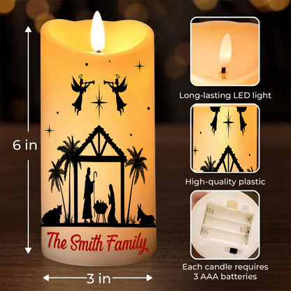 Teesdily | Customized Jesus Nativity Led Candle, Believe Like Mary, Love Like Jesus Flameless Candle, Jesus Christmas Gift