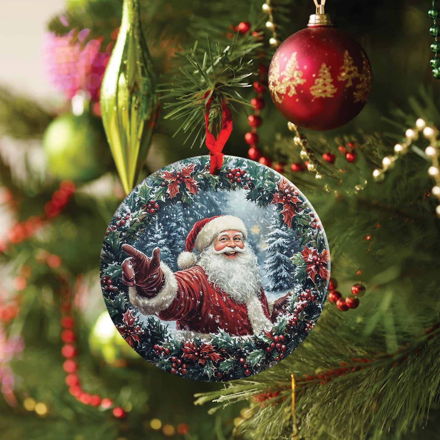 Teesdily | Santa Claus Ornament, Christmas Ornament 2024 Decoration, Santa Christmas Berry Ornament Hanging Xmas Tree Decor, Christmas Gift For Mom