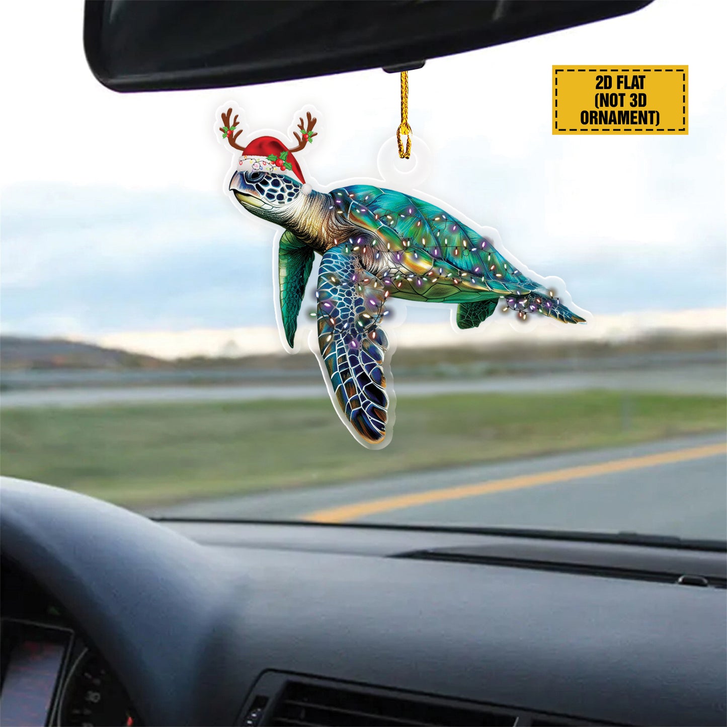 Teesdily | Turtle Christmas Ornament, Sea Turtle Ornaments, Beach Christmas Ornament, Christmas Car Hanging Ornament 2024 Gifts, 2d Flat Ornament