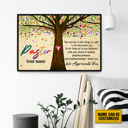 Teesdily | Pastor Customized Poster Canvas, Pastor Tree Life Print, Pastor Appreciation Wall Decor, Christian Home Decor Poster Canvas