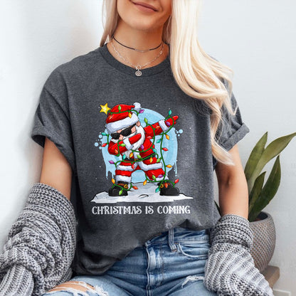 Teesdily | Funny Santa Dancing Shirt, Christmas Is Coming Sweatshirt, Santa Christmas Lights Hoodie, Family Matching Shirt For Holiday