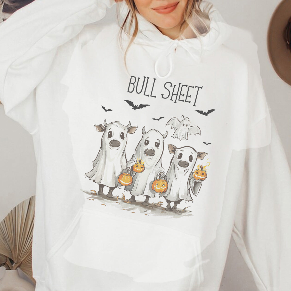 Teesdily | Halloween Ghost Cows Shirt, Bull Sheet T-shirt, Funny Cow Ghost Sweatshirt Hoodie Mug, Retro Halloween Spooky Season Tee, Halloween Gift