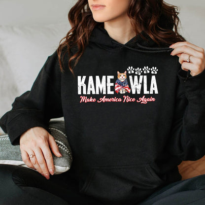 Teesdily | Kameowla Make American Nice Again Shirt, Childless Cat Lady Sweatshirt Hoodie Mug, Cat Mom T-shirt, American Flag Tee, Cat Lover Gift