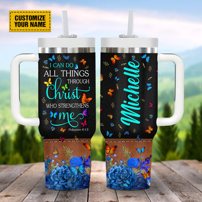 Teesdily | Customized Colorful Butterfly Insulated Cup, I Can Do All Things Through Christ Who Strengthens Me, Spiritual Gifts For Women 40oz Tumbler