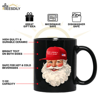 Teesdily | Santa Make Christmas Great Again Shirt, Funny Santa Christmas Sweatshirt, American Flag Santa Hoodie Mug, Xmas Gift