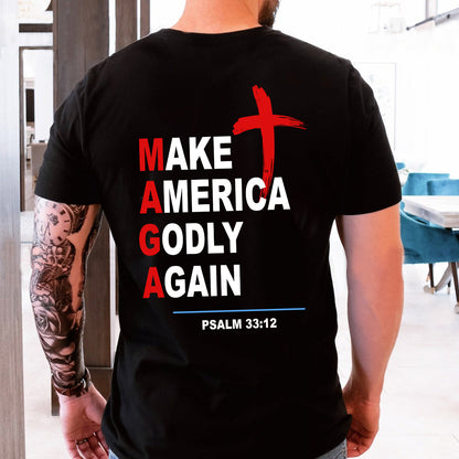 Teesdily | Make America Godly Again Casual Shirt Backside, Patriotism Hoodie Sweatshirt Mug, Fourth Of July Day Graphic Tee, Gifts For Christian