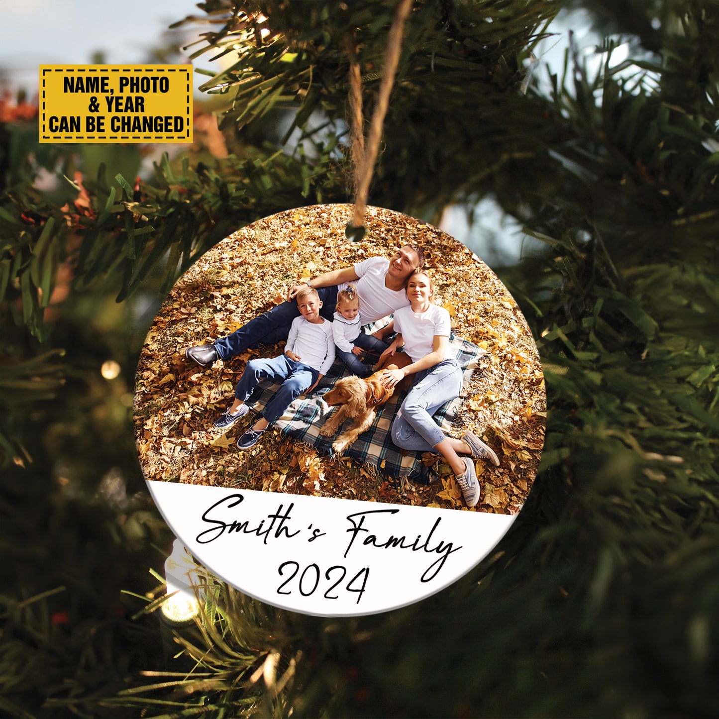 Teesdily | Personalized Family Picture Ornament Rear View Mirror Accessories, Unique Christmas Ornament, Family Memorial Ornament, Christmas Gift