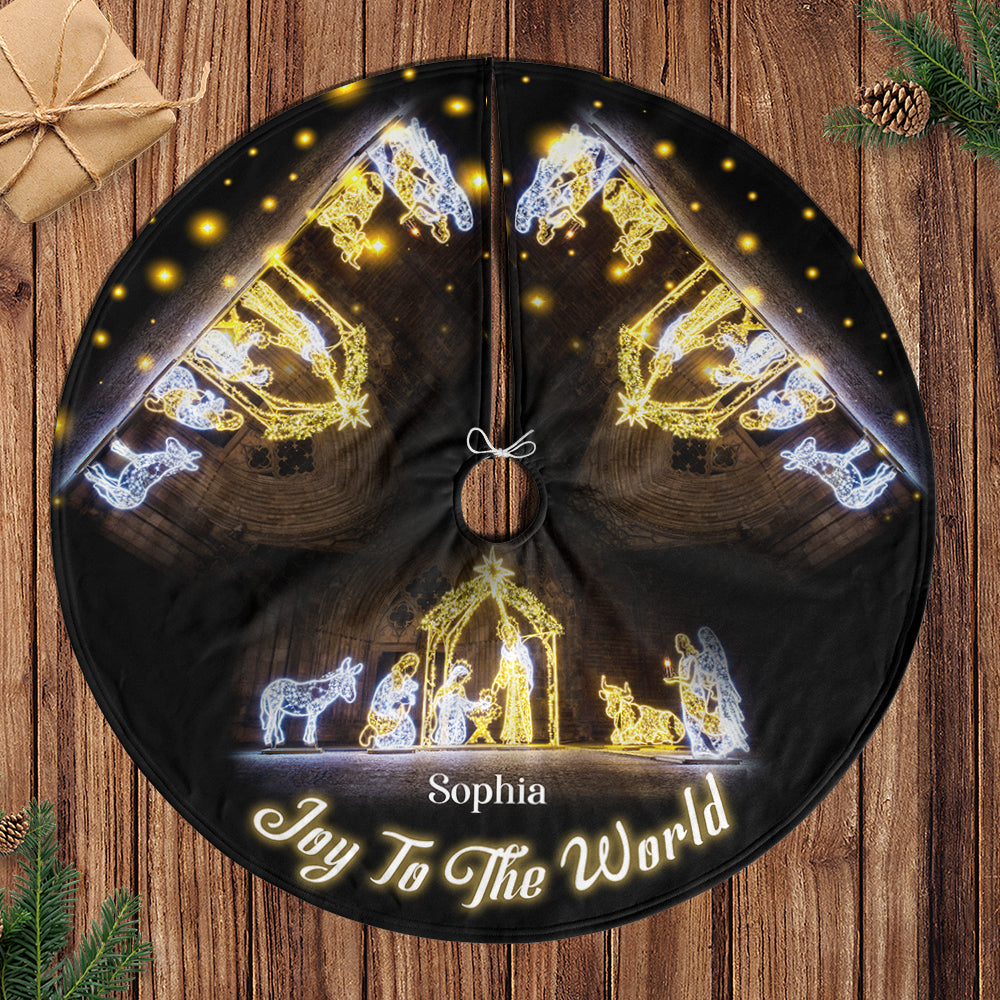 Teesdily | Customized Jesus Christ Nativity Christmas Tree Skirt, Joy To The World Tree Skirt For Christmas Tree, Jesus Lover Gift