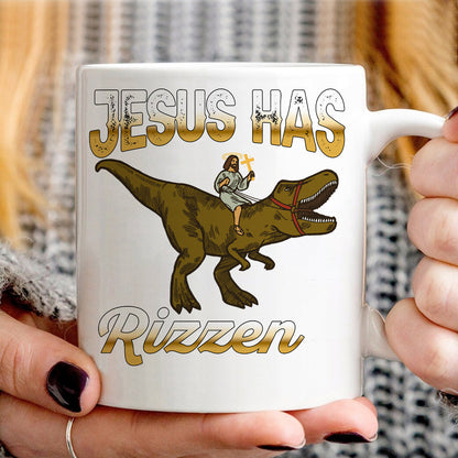 Teesdily | Jesus Dinosaur Shirt, Jesus Has Rizzen Tee Sweatshirt Hoodie Mug, Religious Faith Apparel, Christian Tee, Gift For Jesus Lovers