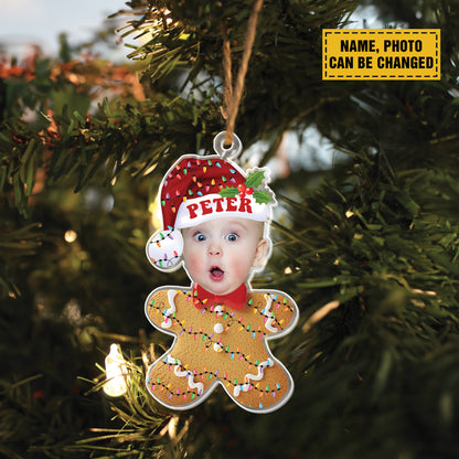 Teesdily | Customized Baby Gingerbread Man Ornament Christmas, Gingerbread Cookie Ornament, Baby Santa Hat Ornament Christmas Gift