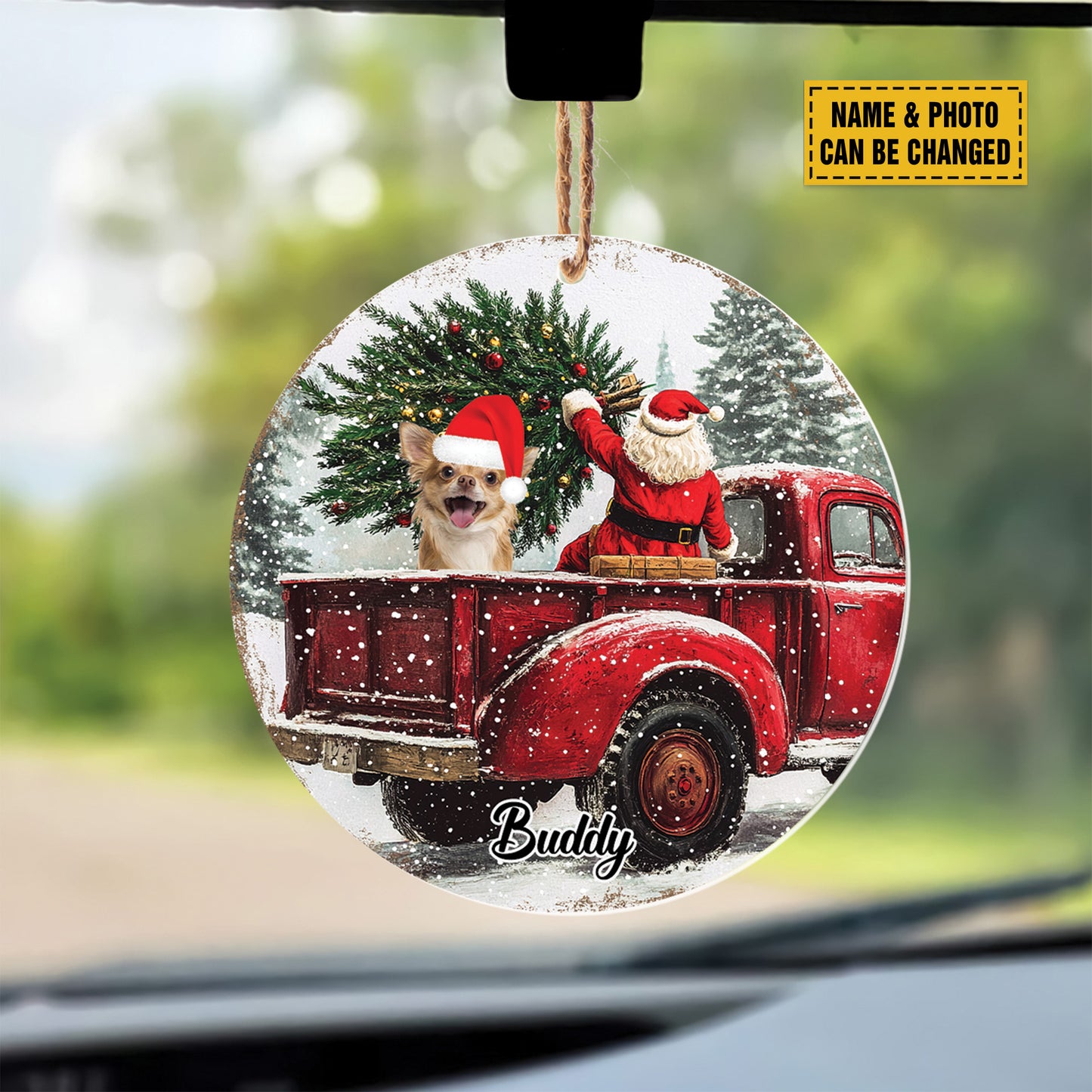 Teesdily | Chihuahua Dog Red Truck Car Ornament, Customized Dog Christmas Ornament, Dog Mom Ornament, Dog Lover Gift, Christmas Decoration