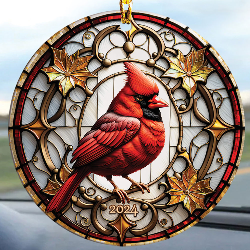 Red Cardinal Circle Ceramic Ornament