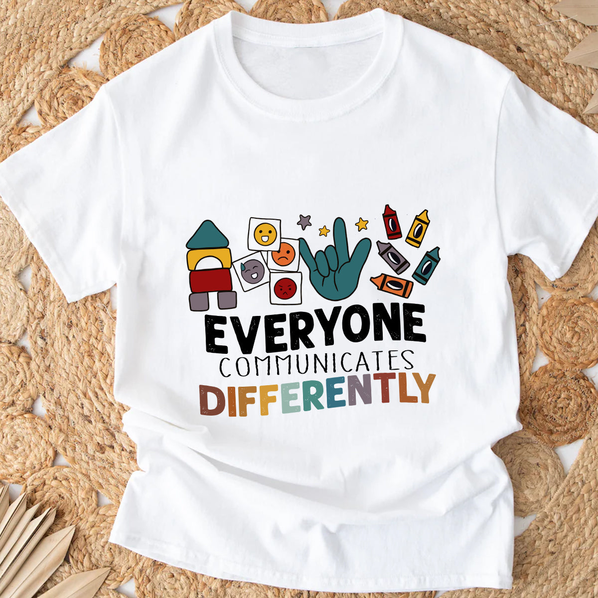 Teesdily | Autism Mom Shirt, Everyone Communicates Differently Tee, Autistic Gift, Autism Mom Mothers Day Clothing Tshirt Hoodie Sweatshirt Mug