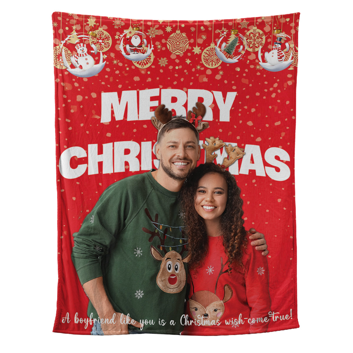 Teesdily | Christmas Couple Custom Blanket With Picture Boyfriend Like You Is A Christmas Wish Come True Sherpa Blanket Merry Christmas Gift Boyfriend