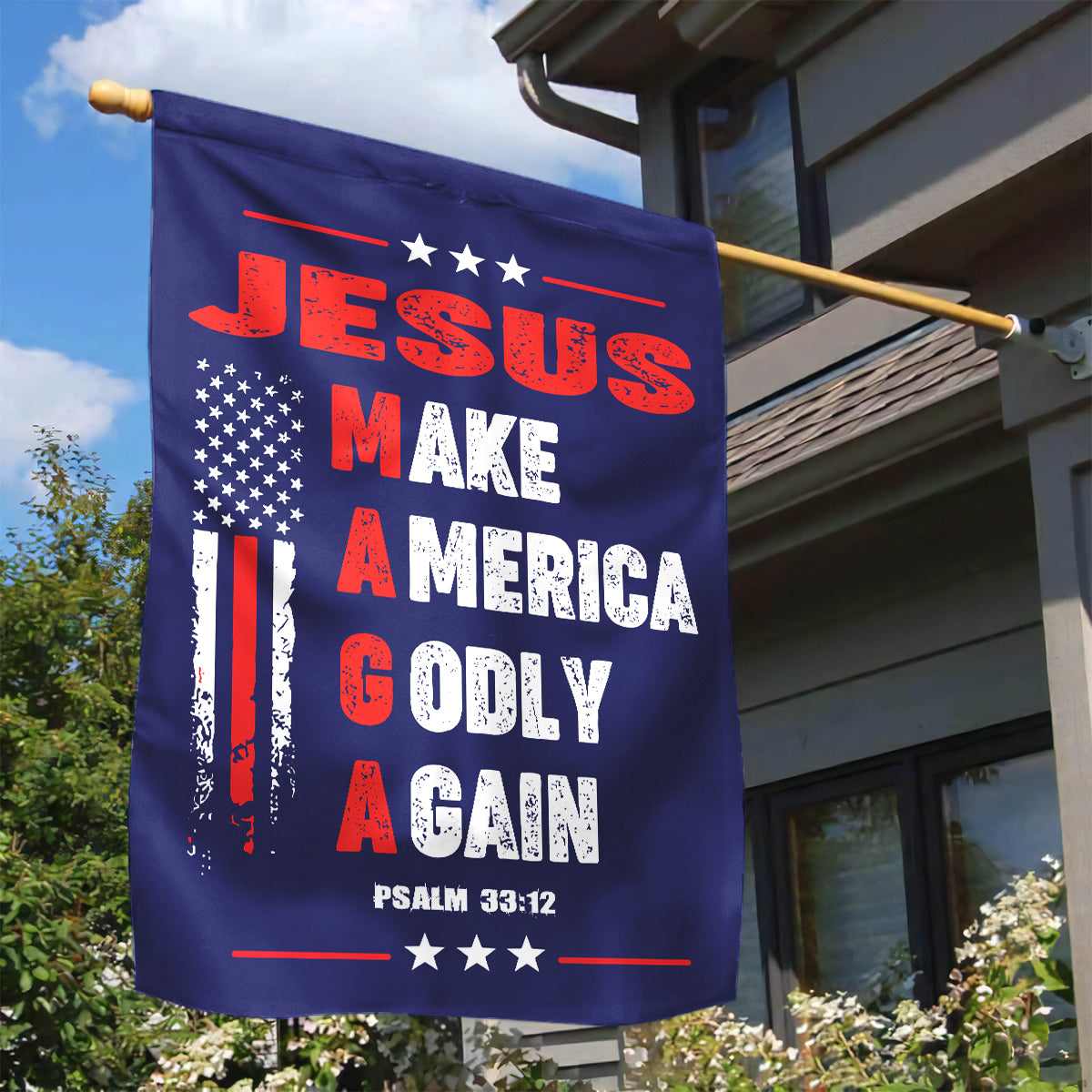 Teesdily | American Flag Jesus House Flag, Jesus Make America Godly Again Garden Flag, Patriotic Flag, Outdoor Decor Gifts, Jesus Lovers Gifts