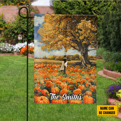 Teesdily | Jesus Thanksgiving House Flag, Autumn Pumpkin Field Landscape Garden Outdoor Flag, Fall For Jesus He Never Leaves Seasonal Decorations