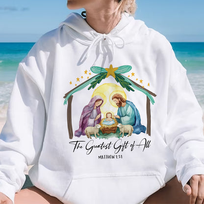 Teesdily | The Greatest Gift Of All Shirt, Nativity Shirt, Christian Nativity Christmas Sweatshirt Hoodie Mug, Religious Gift