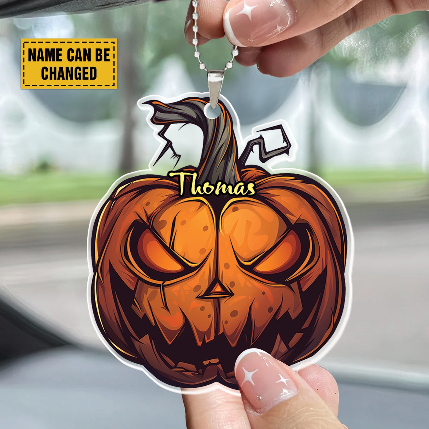 Teesdily | Personalized Halloween Pumpkin Ornament, Ghost Pumpkin Car Hanging Ornament, Spooky Season Decor, Halloween Accessories, Halloween Gift