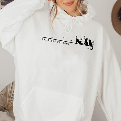 Teesdily | Childless Cat Lady Shirt, Silhouette Feminist Tee Sweatshirt Hoodie, Kameowla Brat Mug, Gift For Cat Lovers