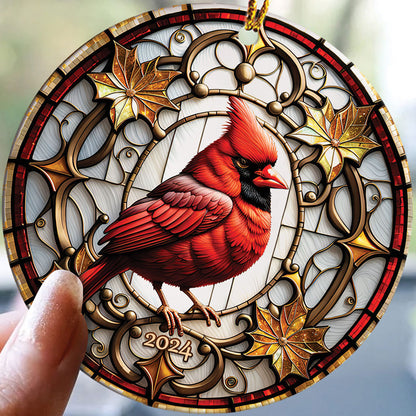 Red Cardinal Circle Ceramic Ornament