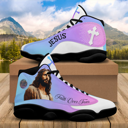 Teesdily | Jesus Saves Faith Over Fear Running Shoes Jesus Christian Sport Shoes, Unisex Shoes With Thick Sole, Jesus Lovers Gift