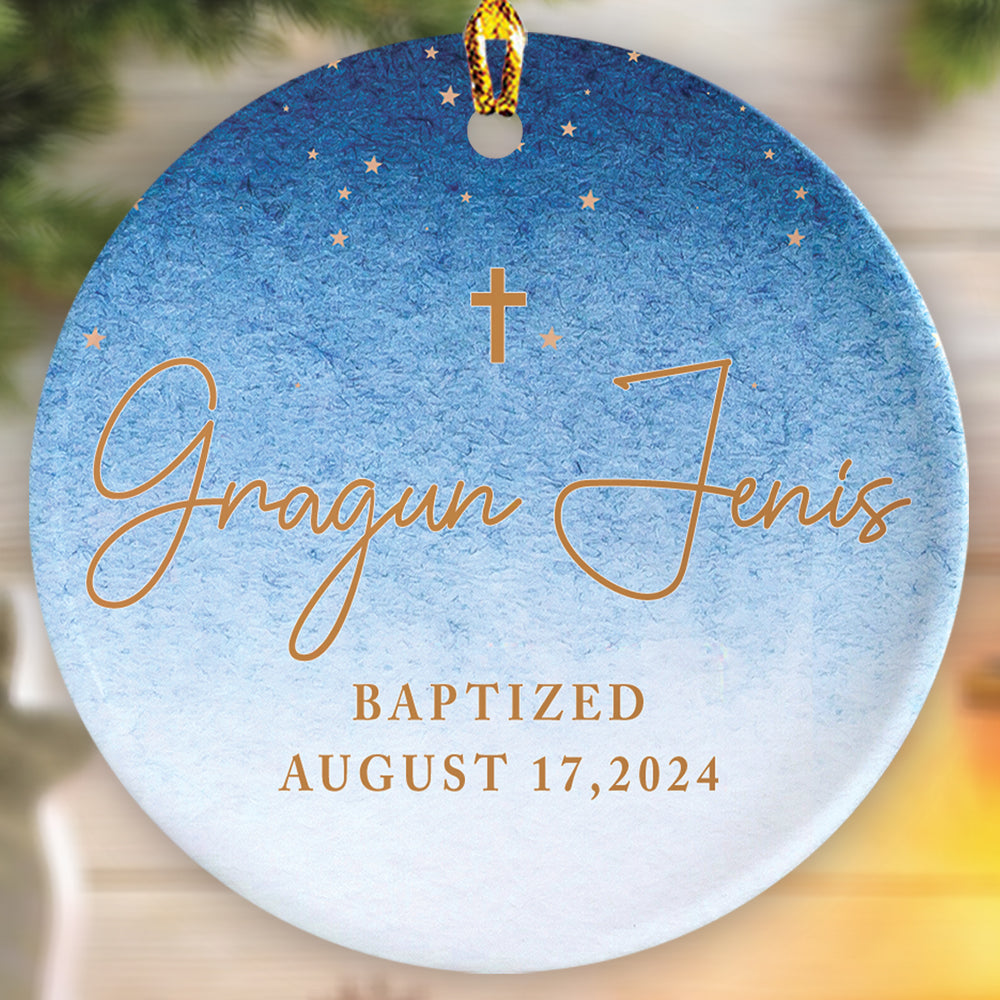 Teesdily | Customized Baptism Jesus Christmas Ornament, Baptized Boy Girl Christening Gift, Jesus Lover Baptism Gift