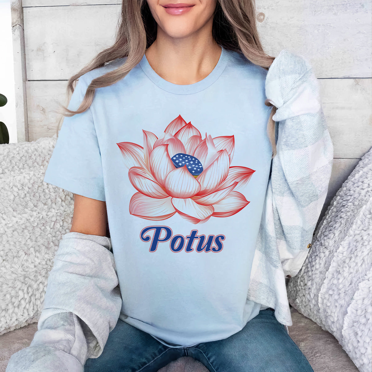 Teesdily | Lotus For Potus Shirt, Lotus Flower Sweatshirt Hoodie Mug, Comma La T-shirt, Patriot Ka-mala Tee, US Flag Women's Rights, Woman Gift