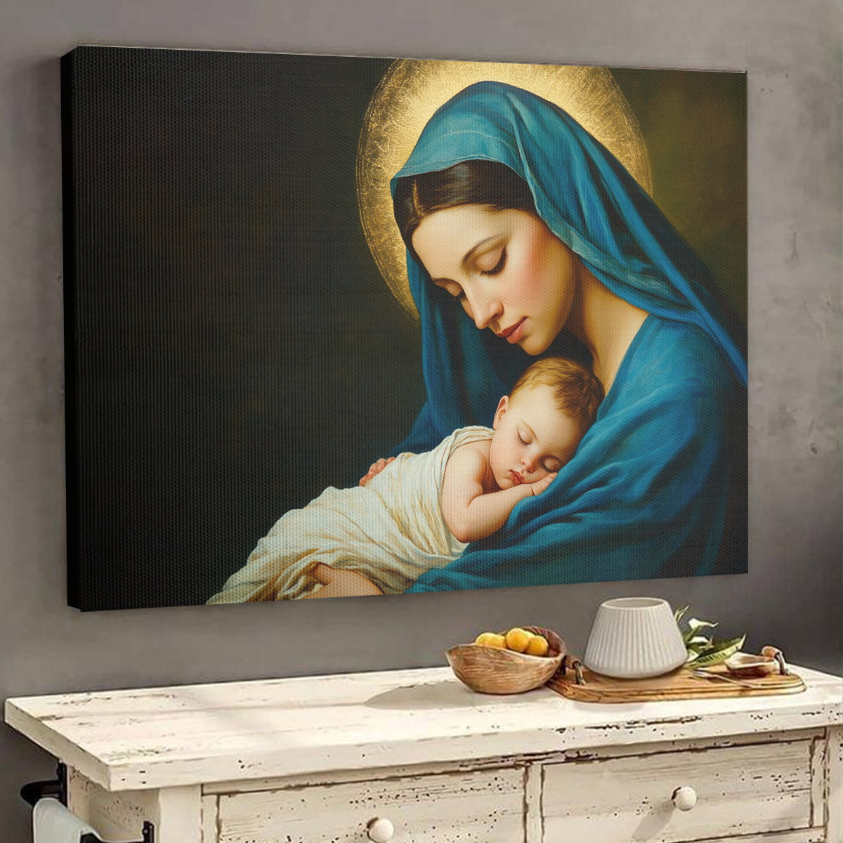 Teesdily | Mary And Jesus Poster, Christmas Christian Virgin Mary Jesus Canvas Painting Poster, Christ Religion Wall Art, Home Decoration, Xmas Gift