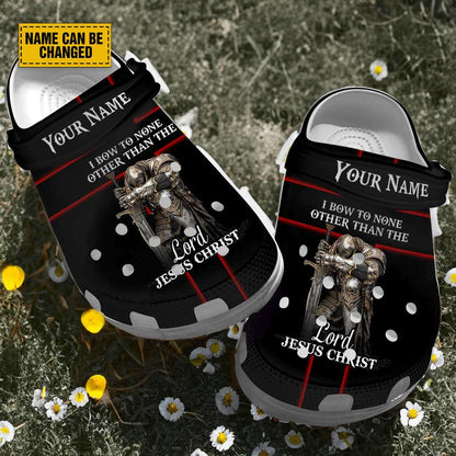 Teesdily | Customized Jesus Warrior Clogs Shoes, I Bow To None Other Than The Lord Classic Clogs, Religious Kid And Adult Eva Clog, Jesus Lovers Gifts