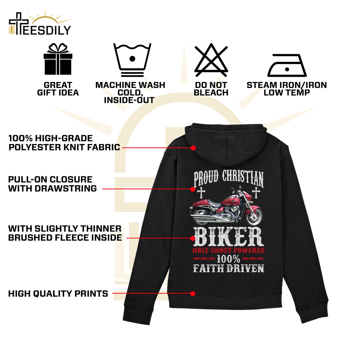 Teesdily | Customized Christian Motorcycle Shirt, Proud Christian Biker Back Design Sweatshirt Hoodie Mug, Jesus Lover Gifts, Christian Biker Apparel