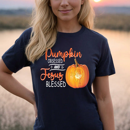 Teesdily | Jesus Pumpkin Shirt, Pumpkin Obsessed And Jesus Blessed Autumn Tee Sweatshirt Hoodie Mug, Christian Apparel, Pumpkin Jesus Lovers Gifts