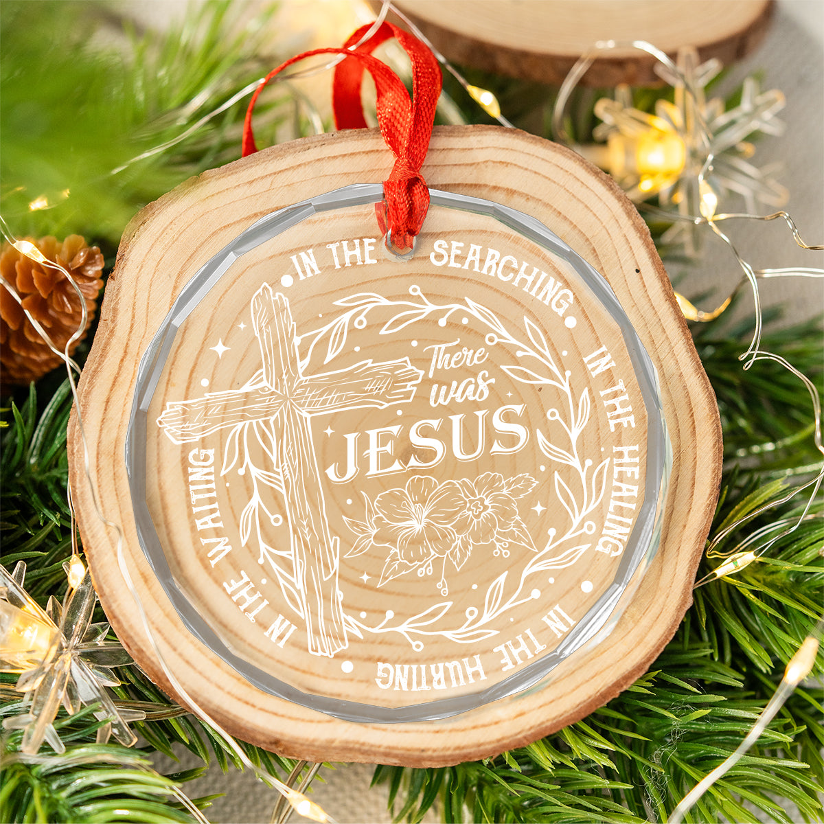 Teesdily | Jesus Faith Cross Flower Ornament, There Was Jesus Ornament Christmas, Bible Verse Religious Ornament, Christmas Decor, Jesus Lover Gifts