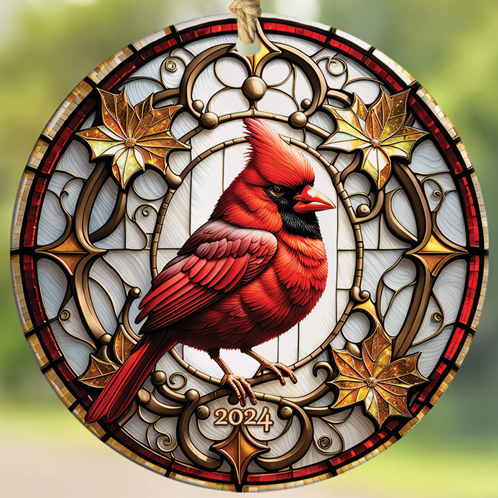 Red Cardinal Circle Ceramic Ornament