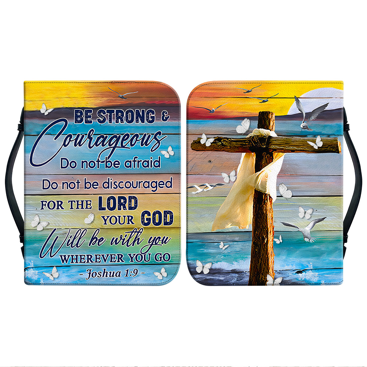 Teesdily | Customized Jesus Cross Butterfly Bible Protector Be Strong And Courageous Do Not Be Afraid God Inspiration Pastor Gifts