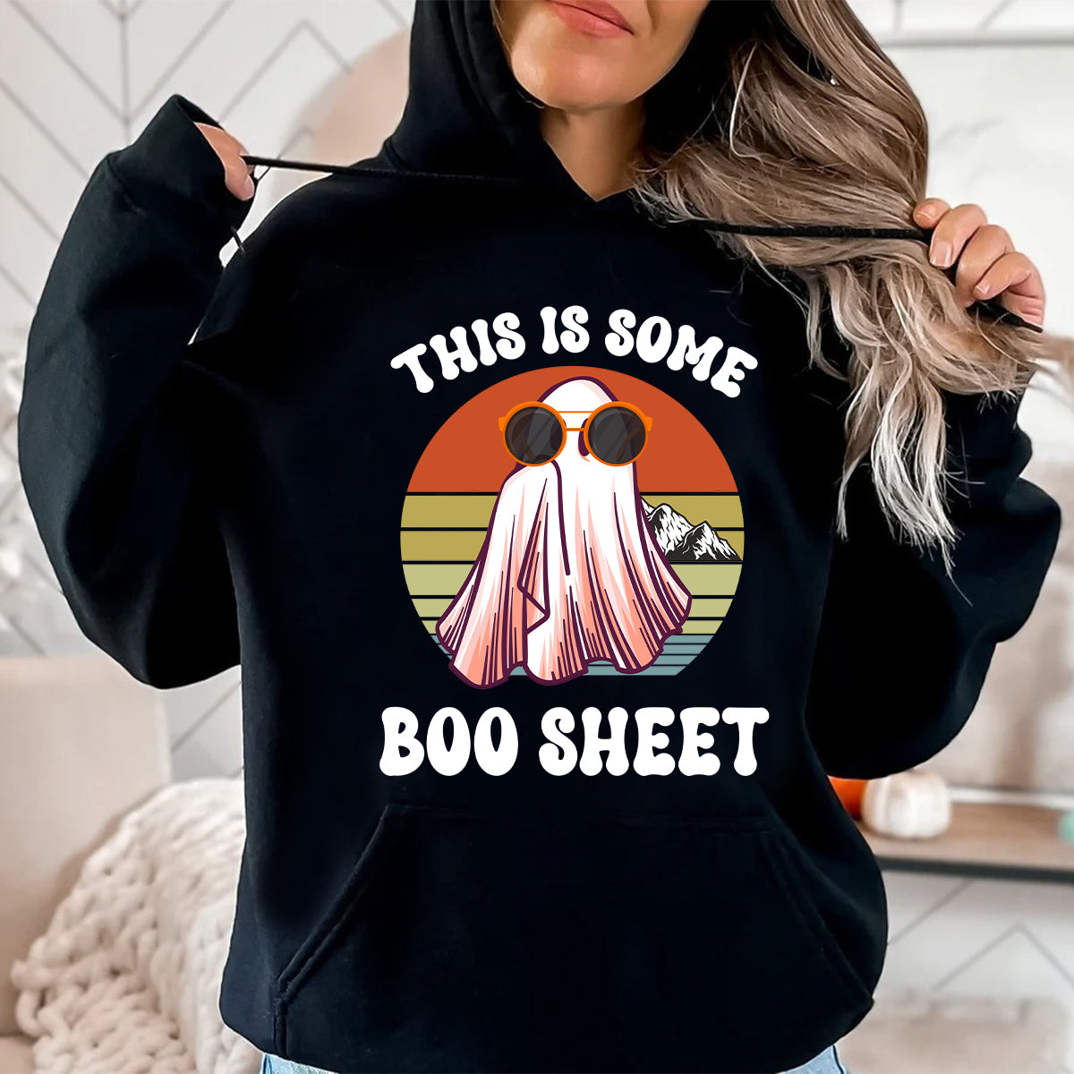 Teesdily | This Is Some Boo Sheet Shirt, Breast Cancer Boo Sheet Sweatshirt, Retro Halloween Boo Ghost Costume Hoodie Mug