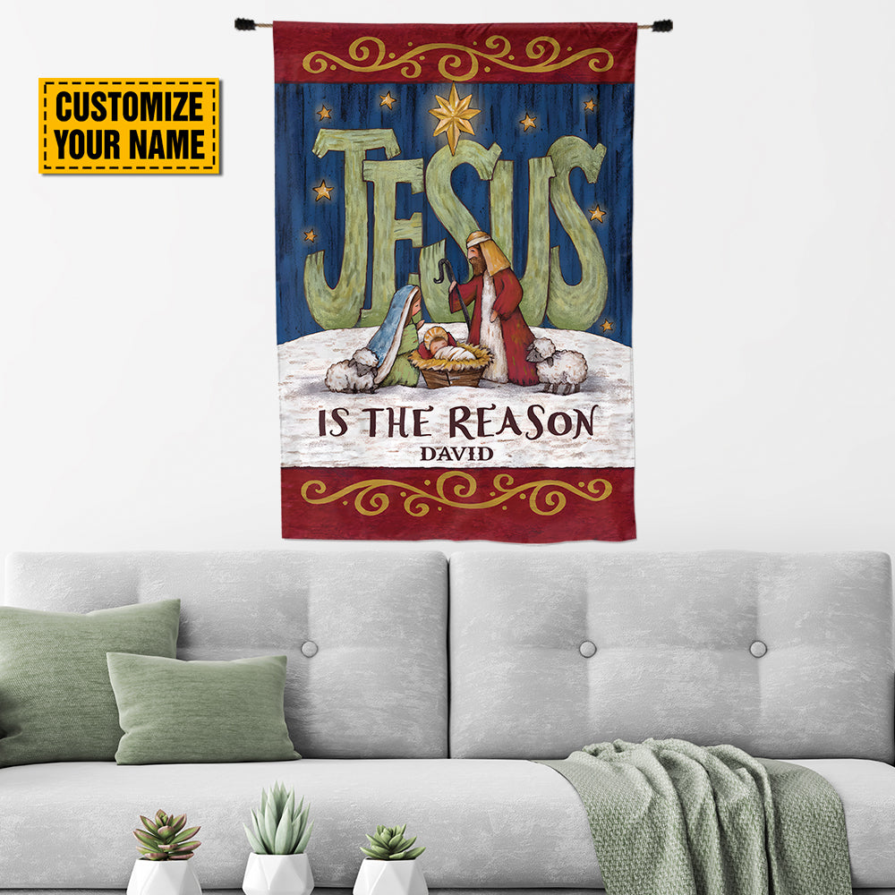 Teesdily | Customized Jesus Nativity Garden Flag, Jesus Is The Reason House Flag Christmas Decoration, Jesus Lover Gift, Xmas Gift