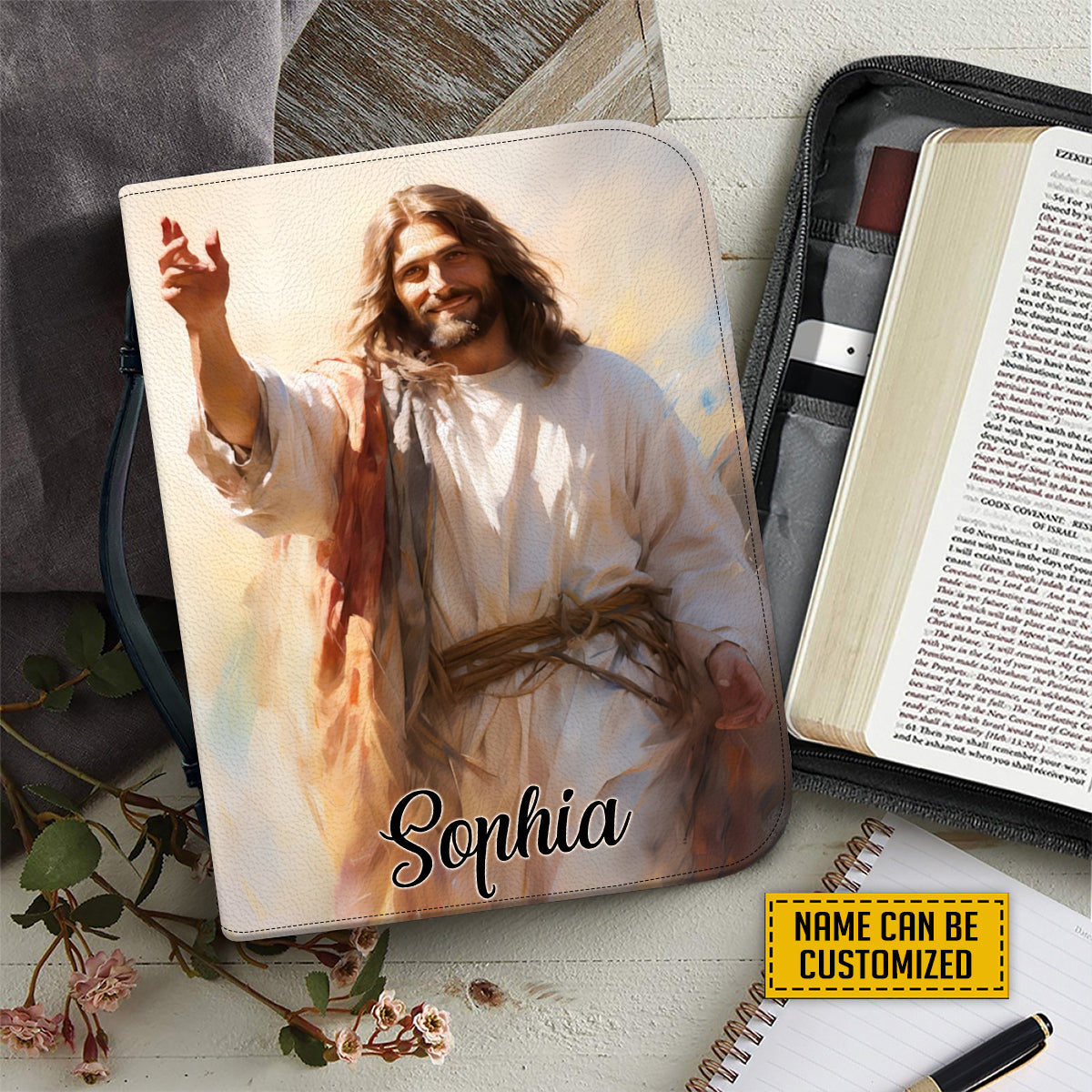 Teesdily | Jesus Painting Personalized Bible Covers, Jesus Christ Bible Study Accessories, I Am The Resurrection, God Prayer Inspirational Custom Gift