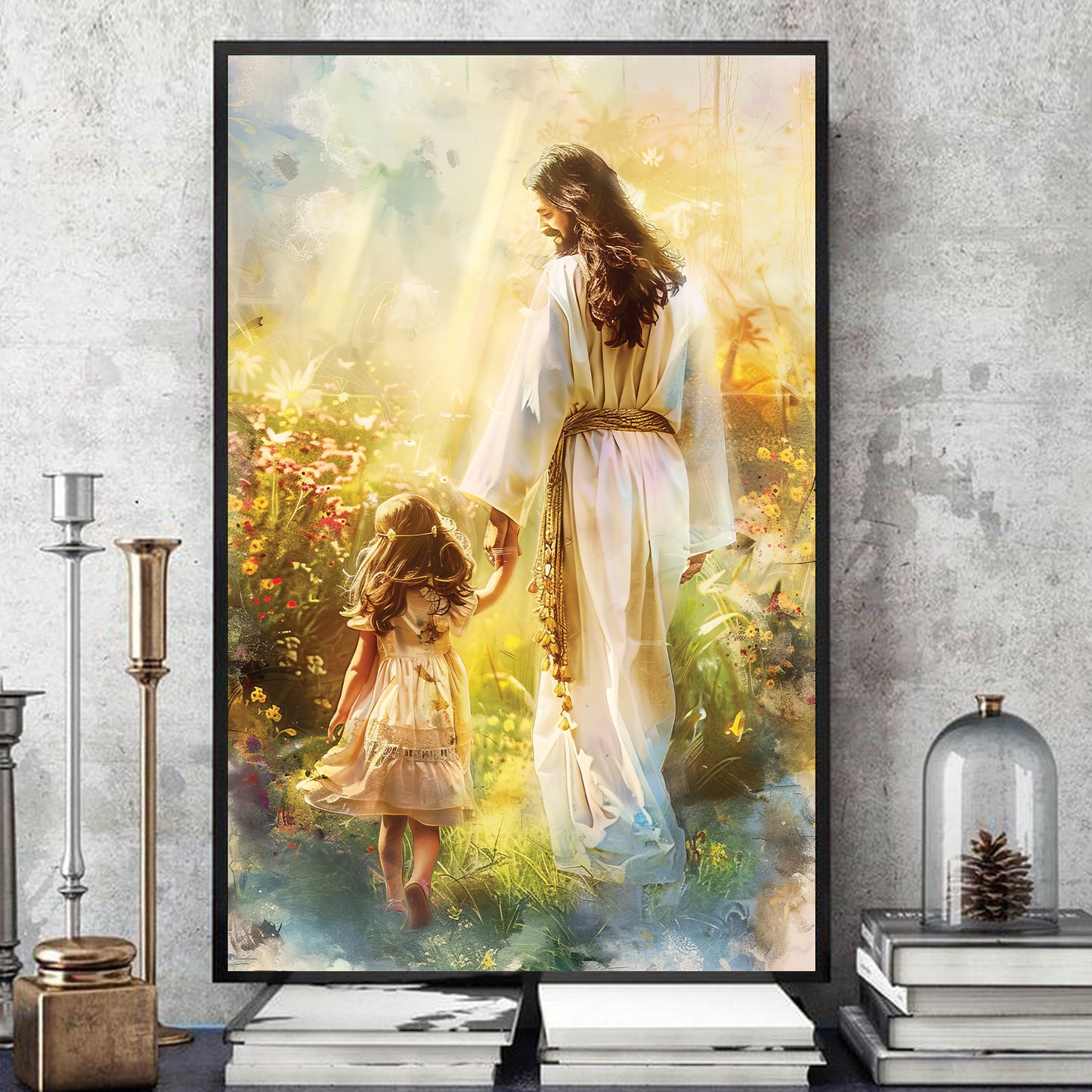 Teesdily | Jesus Poster, Jesus Blessing The Children Poster, Faith Hope Love Christian, Faith God Believers Gifts, Religious Poster Canvas