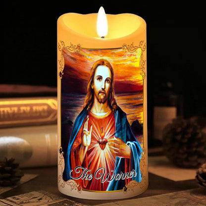 Teesdily | Customized Jesus Sacred Heart Led Candle Without Battery, O Most Holy Heart Of Jesus Christian Religious Christmas Gift