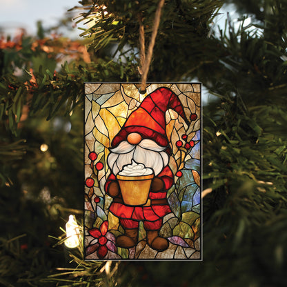 Teesdily | Gnome Christmas Ornament, Gnome Stained Glass Printed Ornament, Funny Gnome Ornament Decor, Family 2024 Ornament, Gnome Christmas Gifts