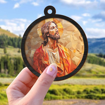 Teesdily | Jesus Suncatcher, Nativity Scene Christian Christmas Ornament Suncatcher, God Suncatcher, Christmas Tree Decor, Jesus Lover Gifts