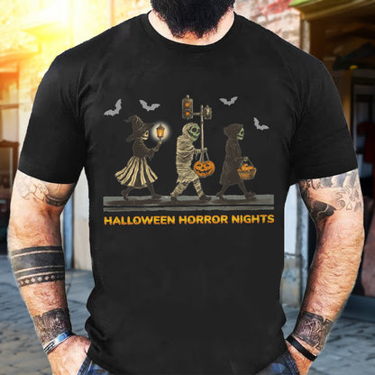 Teesdily | Halloween Horror Nights Shirt, Skeleton Witchy Halloween Sweatshirt, Pumpkin Ghost Spooky Season Hoodie Mug, Halloween Costume Gifts