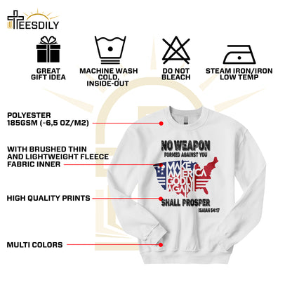 Teesdily | Jesus American Flag Map Shirt, No Weapon Formed Against You Shall Prosper T-shirt, God Bless America Sweatshirt Hoodie Mug, Patriot Gift